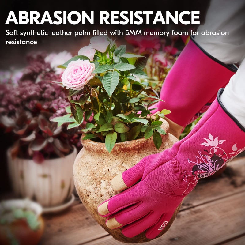 Vgo 1-Pair Ladies' Synthetic Leather Gardening Gloves, Long Sleeves Gauntlet, Breathable & Grip Work Gloves, High Dexterity, Washable (Size M, Red, SL7445) - Image 3